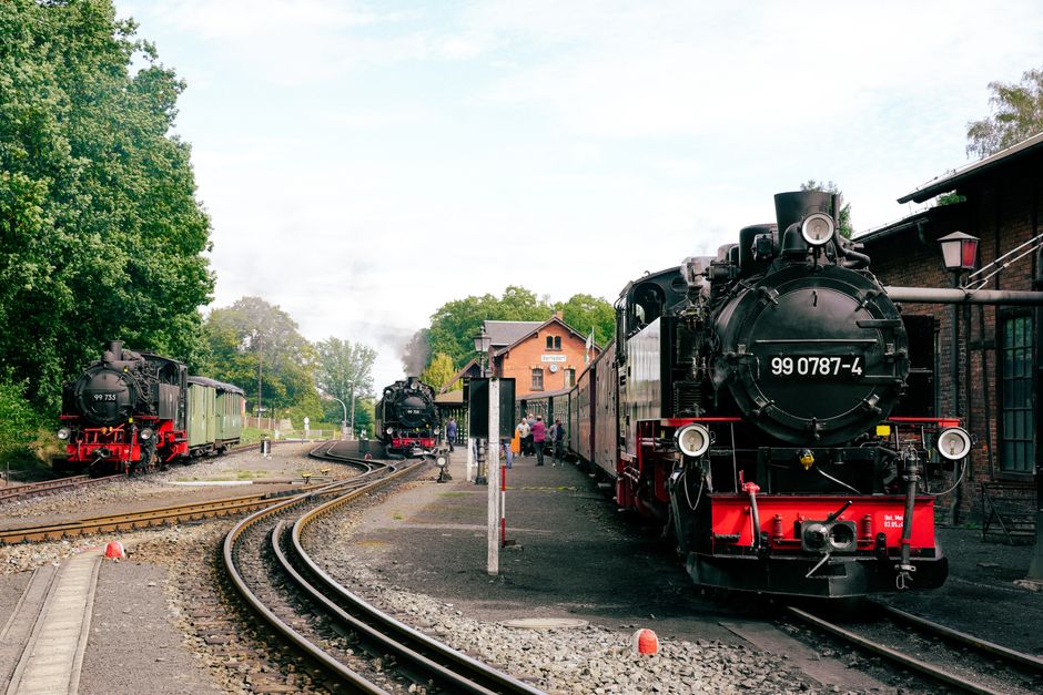 Captured view of steam locomotives at the historic Bertsdorf station in Germany.